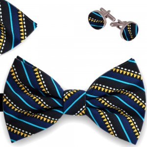 Set papion barbati, batista, butoni, negru, mixuri de imprimeuri